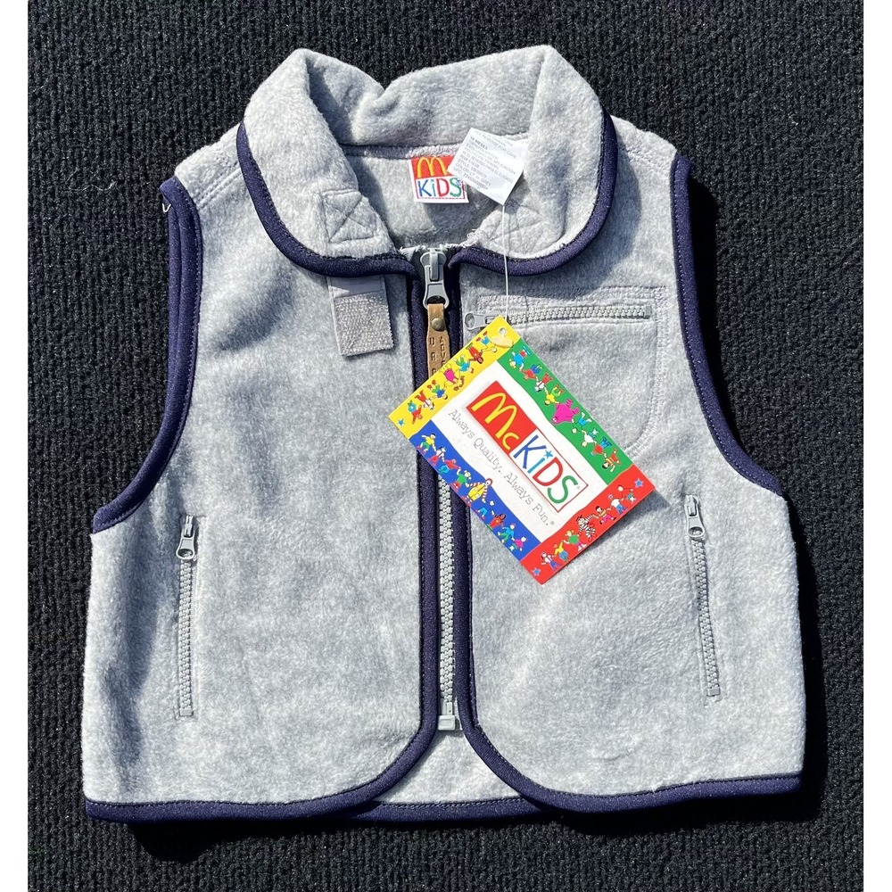 Vintage McKids Vest Boys 18‎ Months Gray Fleece Zip Pockets McDonald's 90s